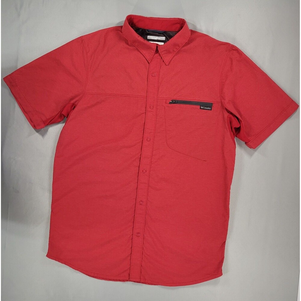 Columbia Omni-Shade Red Short Sleeve Vented Hiking Fishing Performance Shirt Men